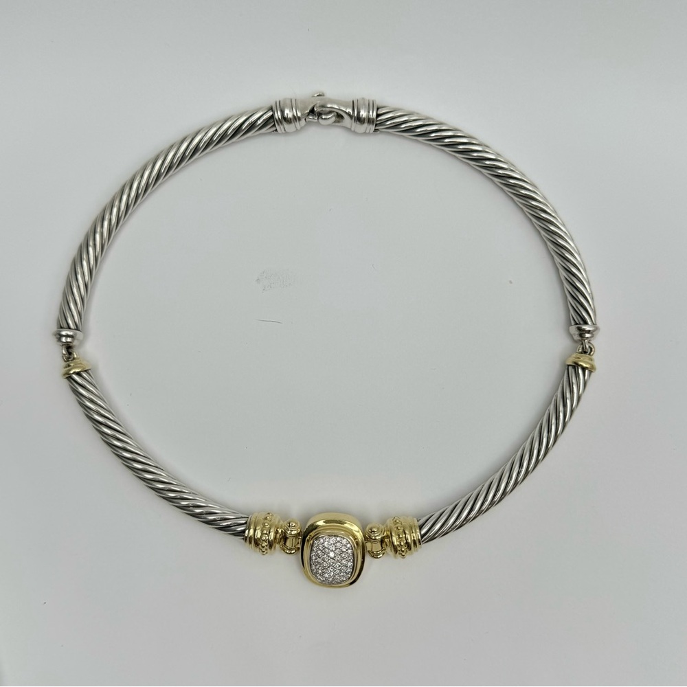 David Yurman Albion Statement Cable Necklace With Diamonds and 18k Gold - Picture 5 of 10